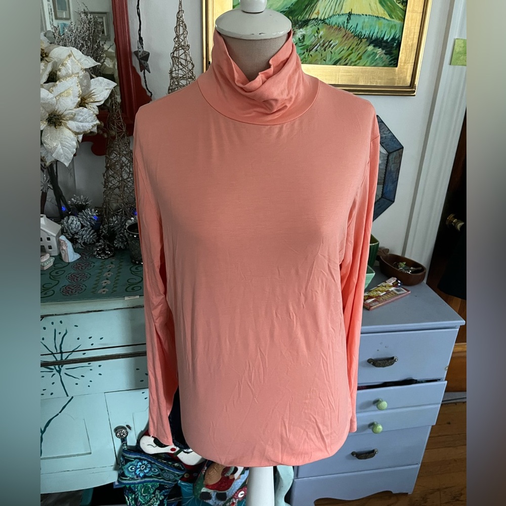 TRENDY Soft Turtleneck 2XL Coral Pink Stretchy Fitted NWOT Winter Cozy
